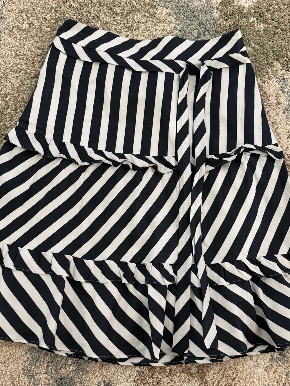 LOFT Black and White Striped Tiered A-Line Skirt